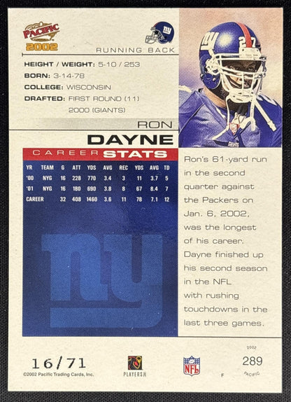 Ron Dayne 2002 Pacific Giants back