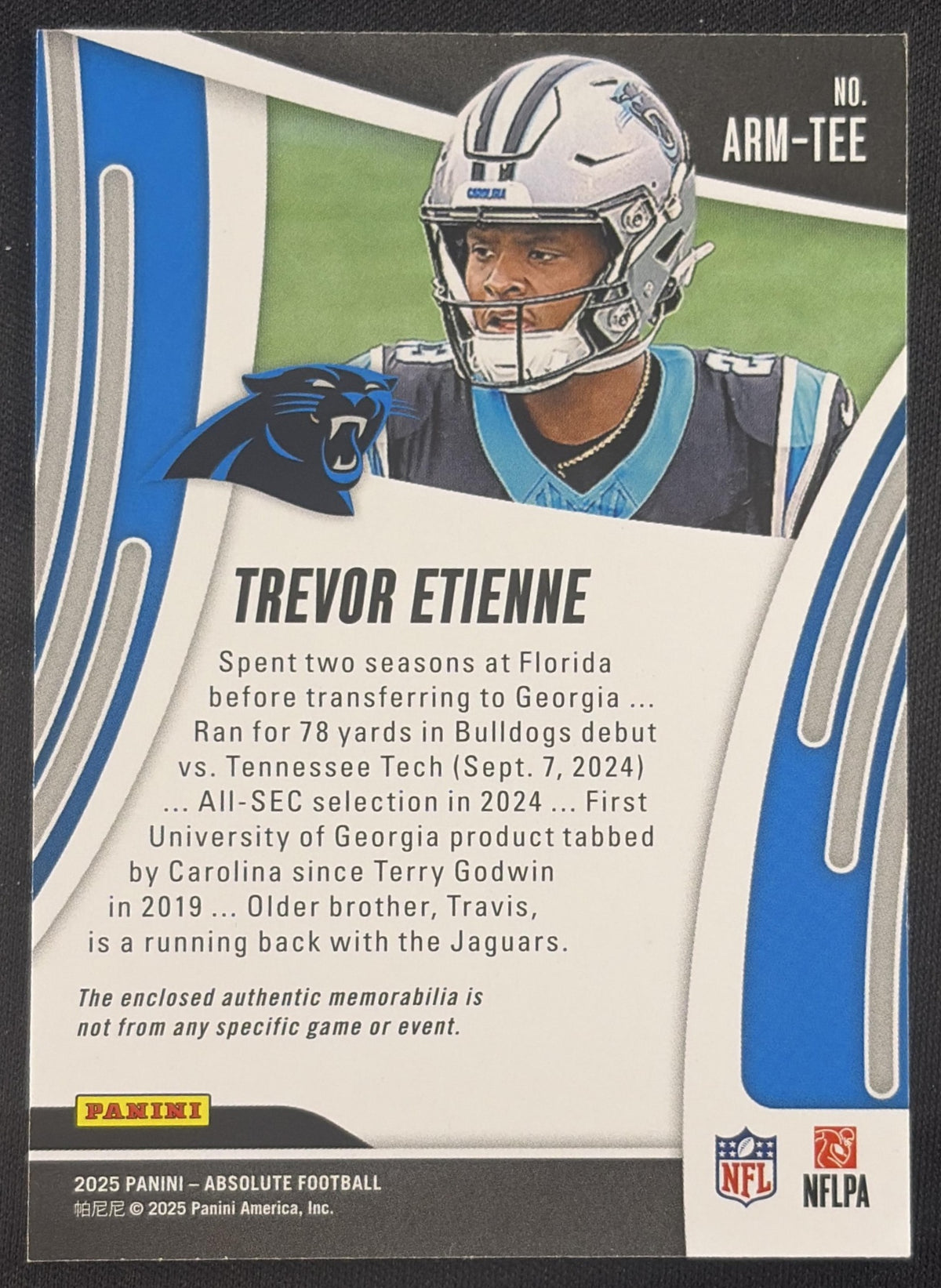Trevor Etienne 2025 Panini Absolute Rookie Materials Panthers