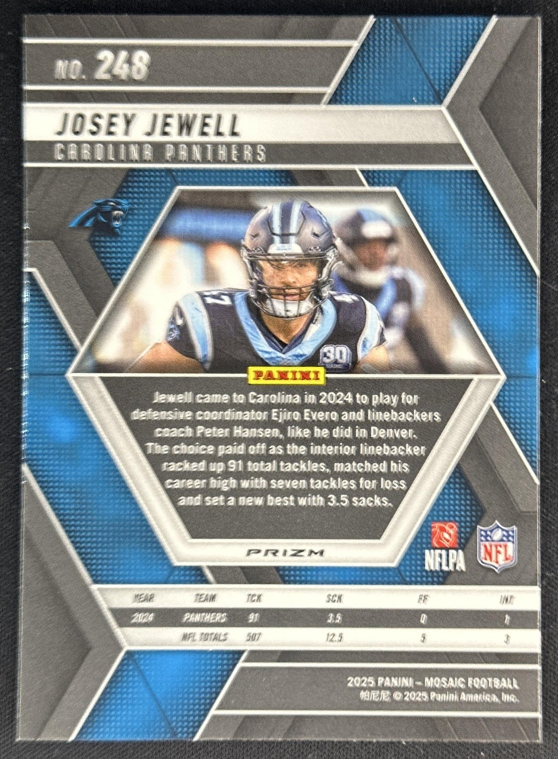 Josey Jewell 2025 Panini Mosaic No Huddle Silver Prizm Panthers Sports Trading Cards