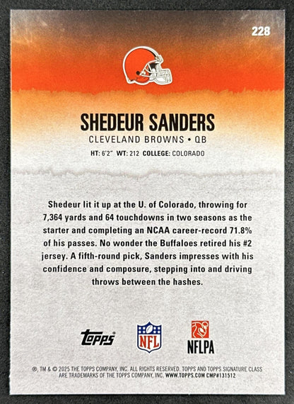 Shedeur Sanders 2025 Topps Signature Class Rookie Green & Purple Foil Browns back