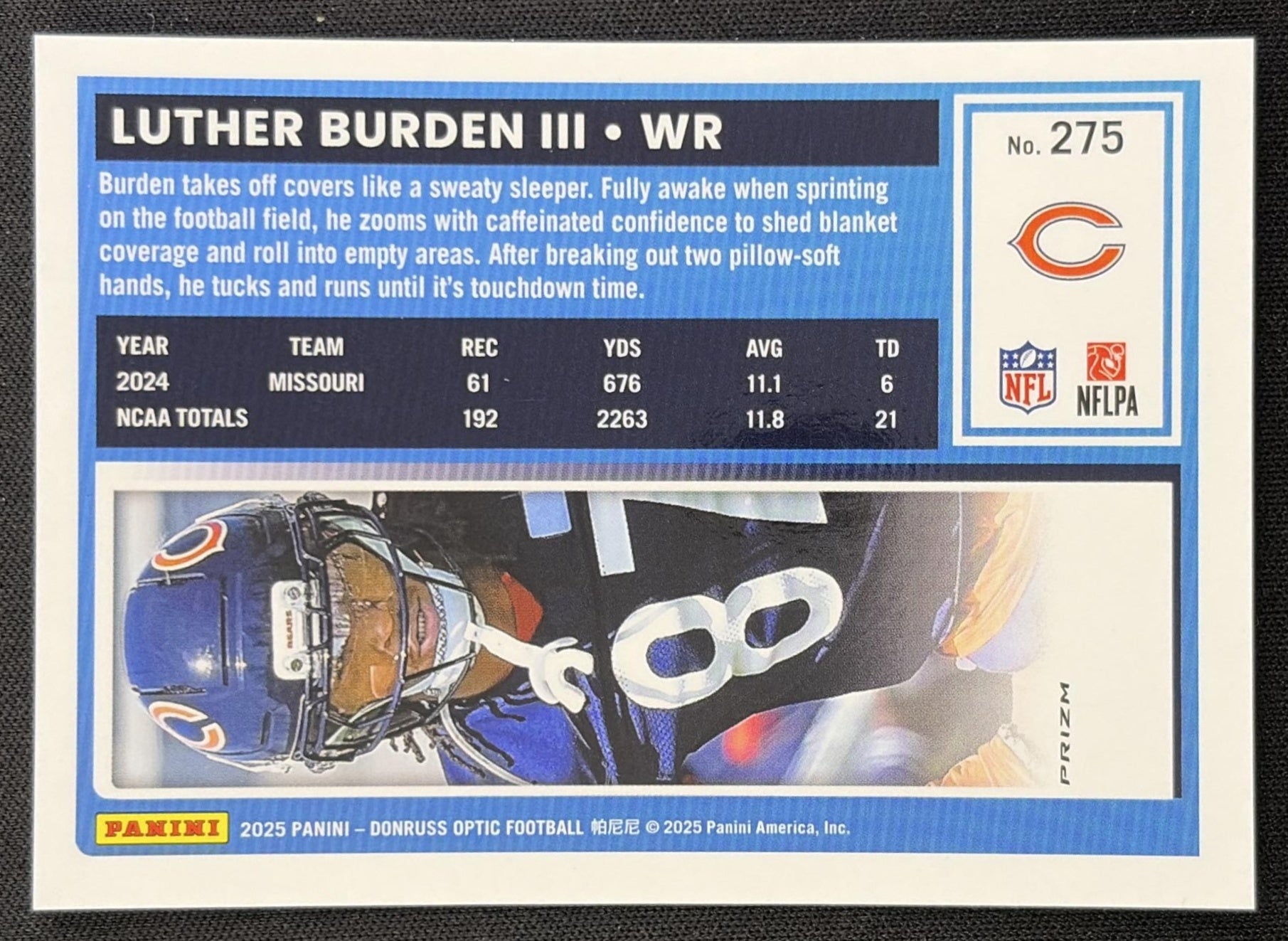 Luther Burden III 2025 Panini Donruss Optic Rated Rookie Red Scope Prizm Bears back