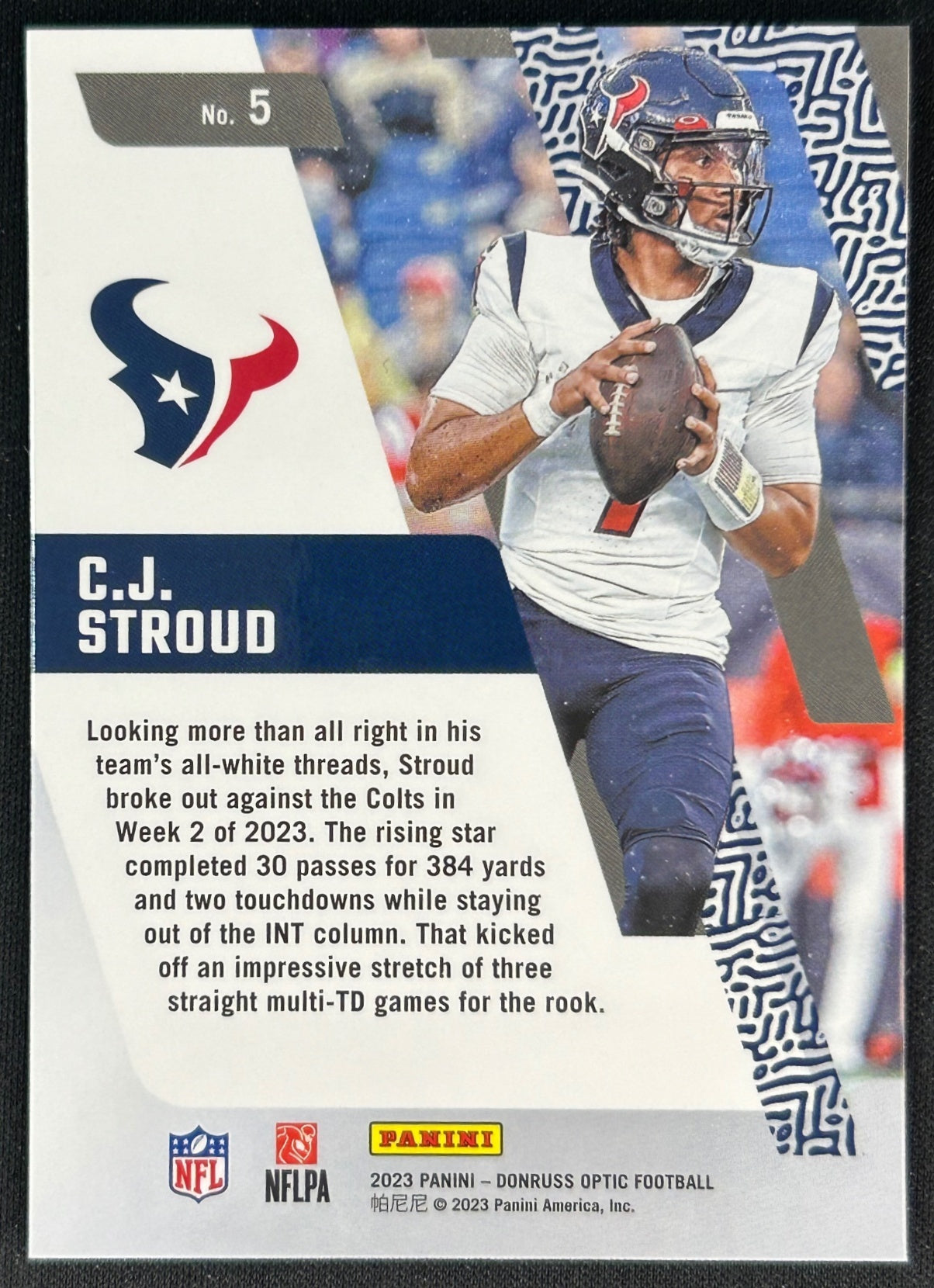 C.J. Stroud 2023 Donruss Optic Primary Colors Texans back
