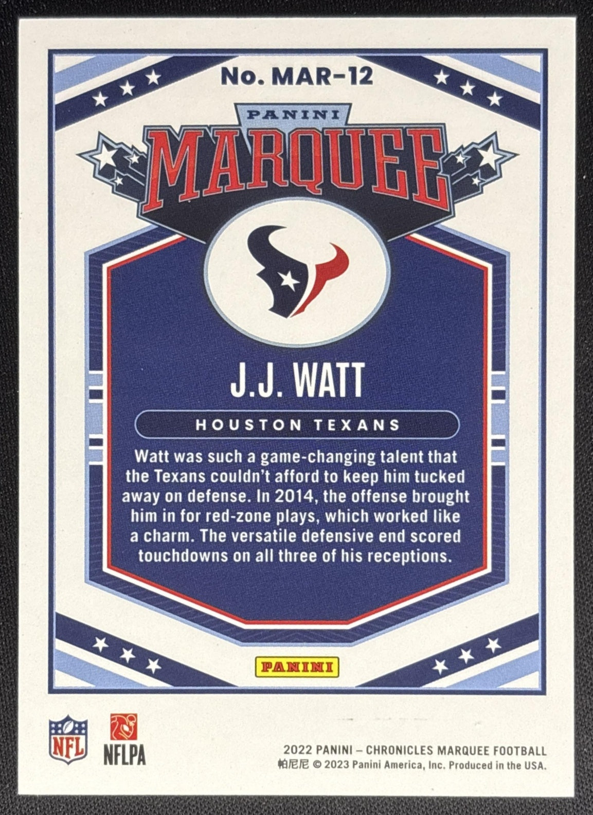 J.J. Watt 2022 Panini Chronicles Marquee Pink /199 Texans Sports Trading Card