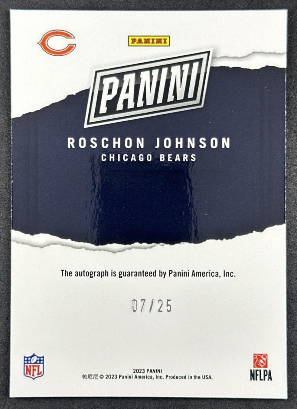 Roschon Jonhson /25 Panini Private Signings Rookie Auto Bears Sports Trading Cards