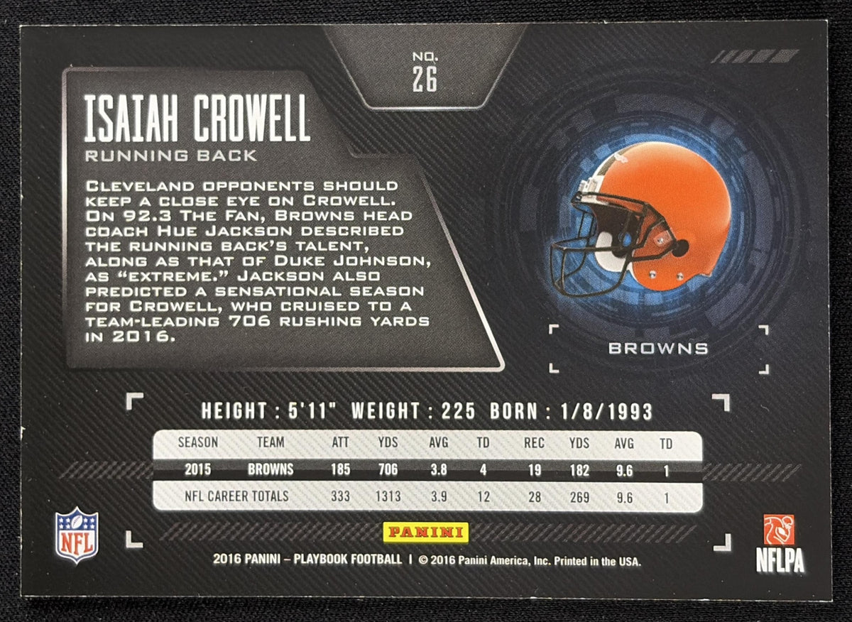 Isaiah Crowell 2016 Panini Playbook Platinum /49 Browns Sports Trading Card