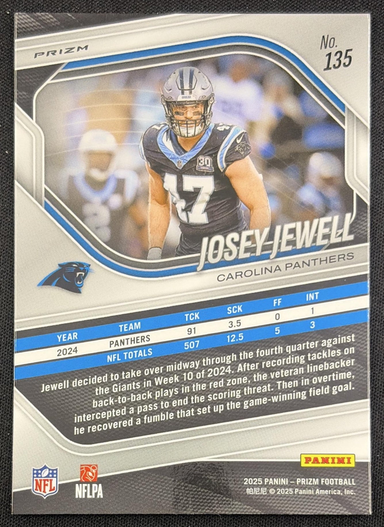 Josey Jewell 2025 Panini Prizm No Huddle Panthers