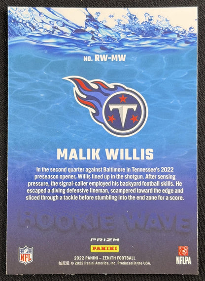Malik Willis 2022 Panini Zenith Rookie Wave Titans Sports Trading Card