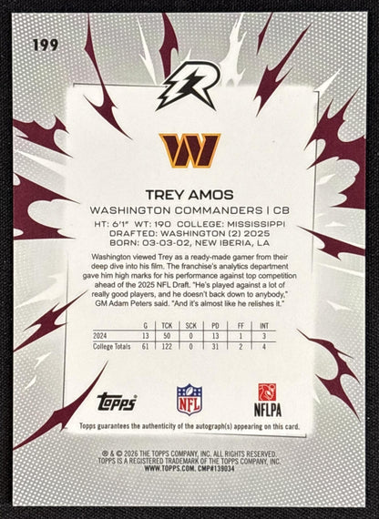 Trey Amos 2025 Resurgence Rookie Signatures Black and White Refractor /375 Commanders Sports Trading Cards