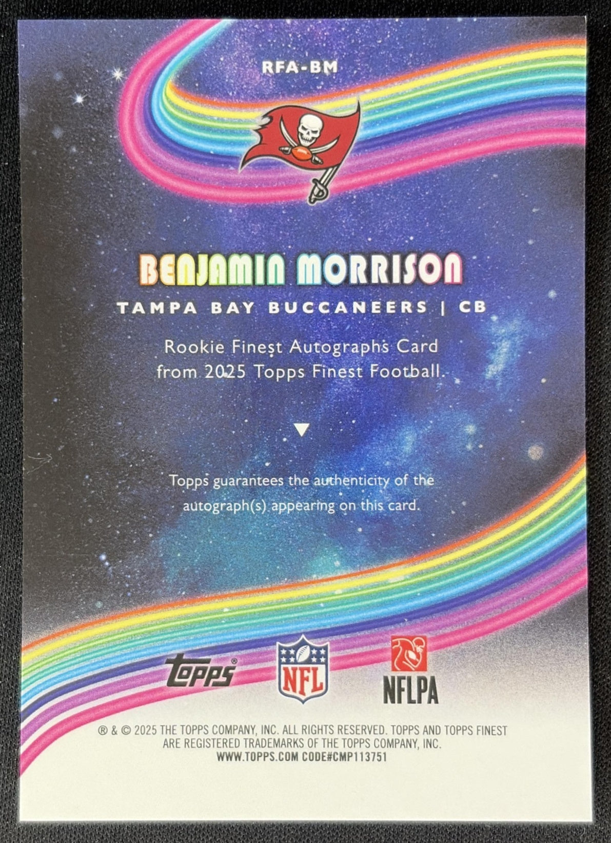 Benjamin Morrison 2025 Topps Finest Rookie Auto Buccaneers 2 back