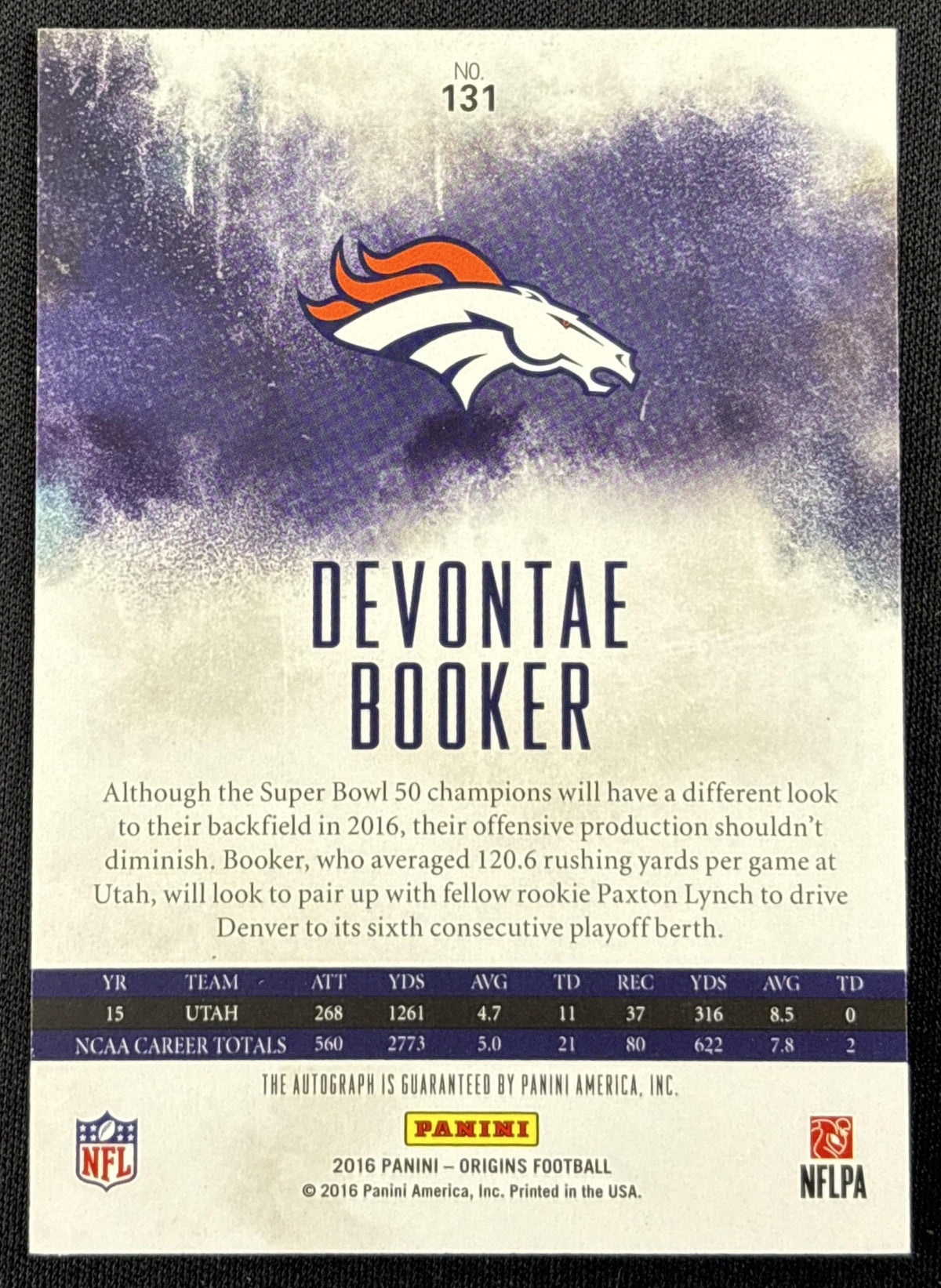 Devontae Booker 2016 Panini Origins Auto Rookie Denver Broncos