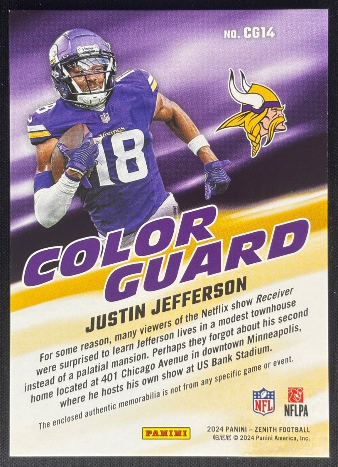 Justin Jefferson 2024 Panini Zenith Color Guard Vikings Sports Trading Cards