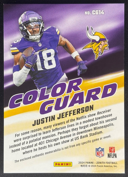 Justin Jefferson 2024 Panini Zenith Color Guard Vikings Sports Trading Cards