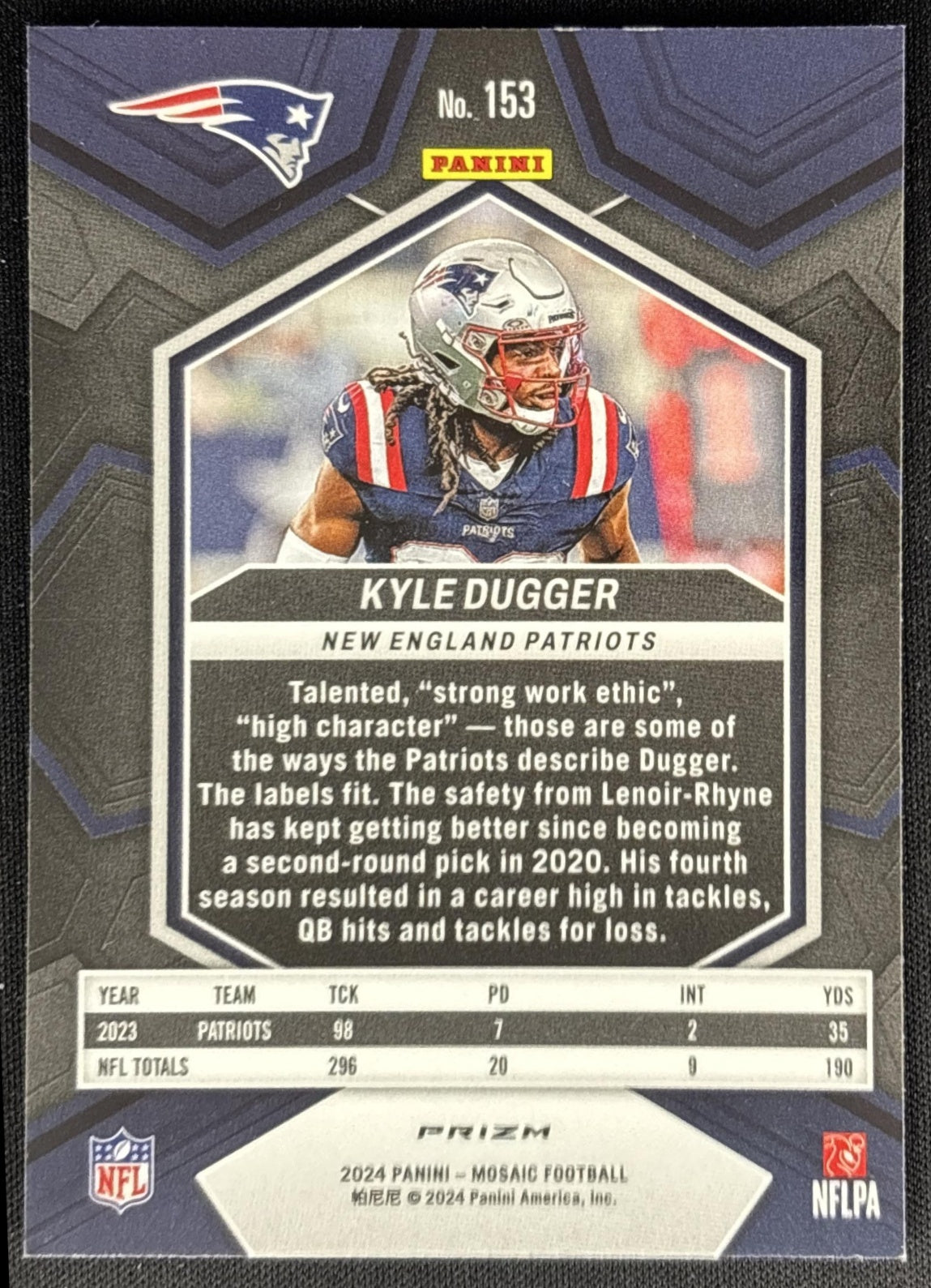 Kyle Dugger 2024 Panini Mosaic Red Sparkle Prizm Patriots Sports Trading Cards