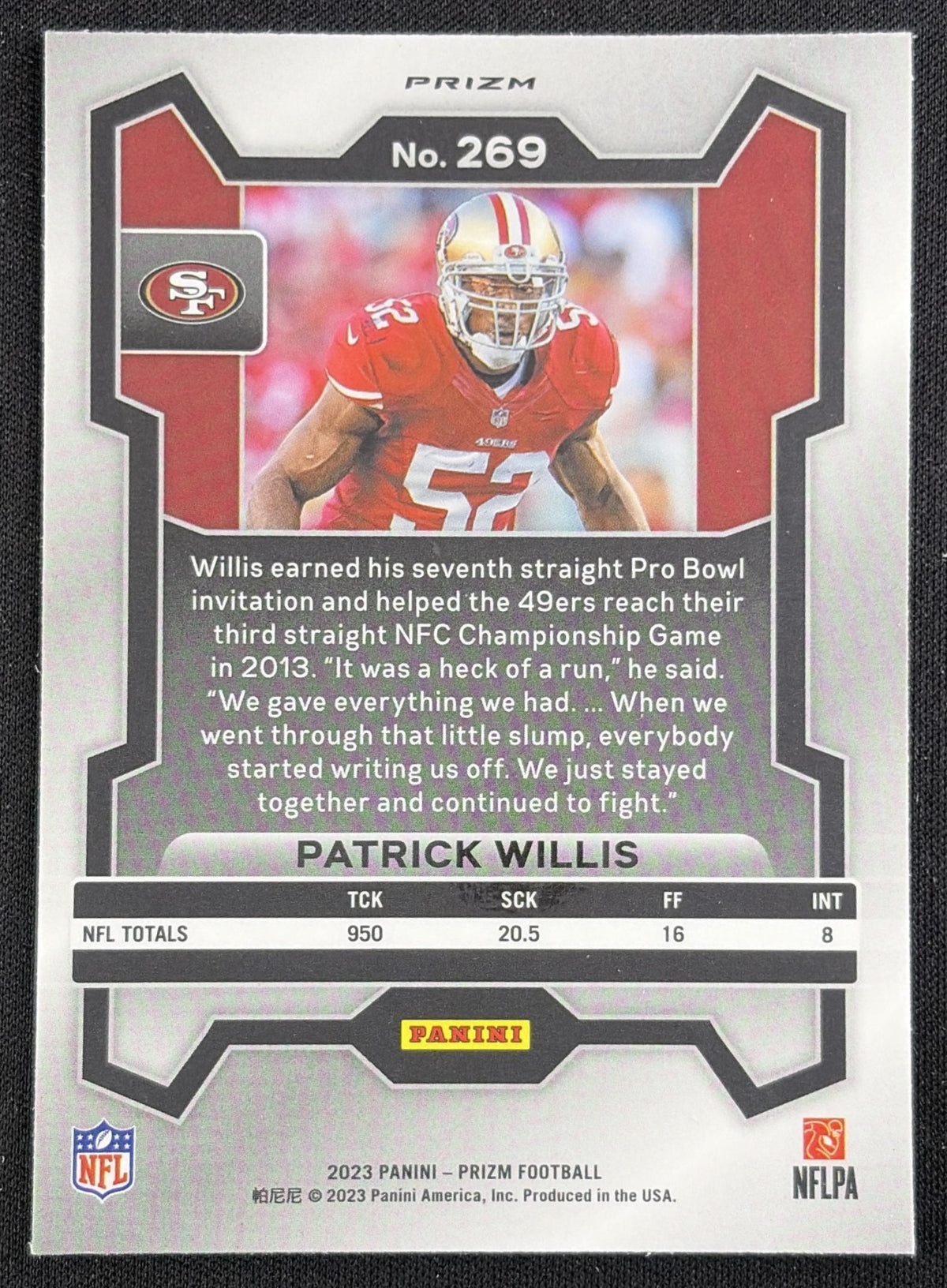 Patrick Willis 2023 Panini Prizm Orange Ice 49ers Sports Trading Card