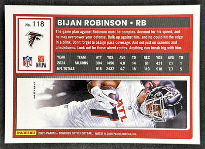 Bijan Robinson 2025 Panini Donruss Optic Stars Prizm Falcons back