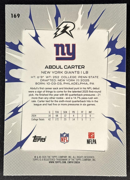 Abdul Carter 2025 Topps Resurgence Giants Sports Trading Cards