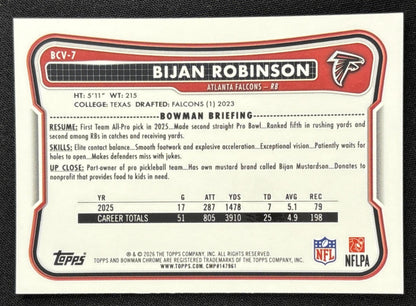 Bijan Robinson 2026 Bowman Chrome NFL Yellow Refractor /275 Falcons