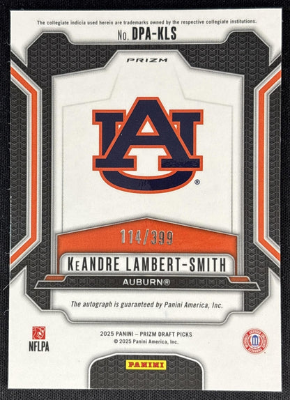 KeAndre Lambert-Smith 2025 Panini Prizm Draft Picks Auto Red /399 Tigers back