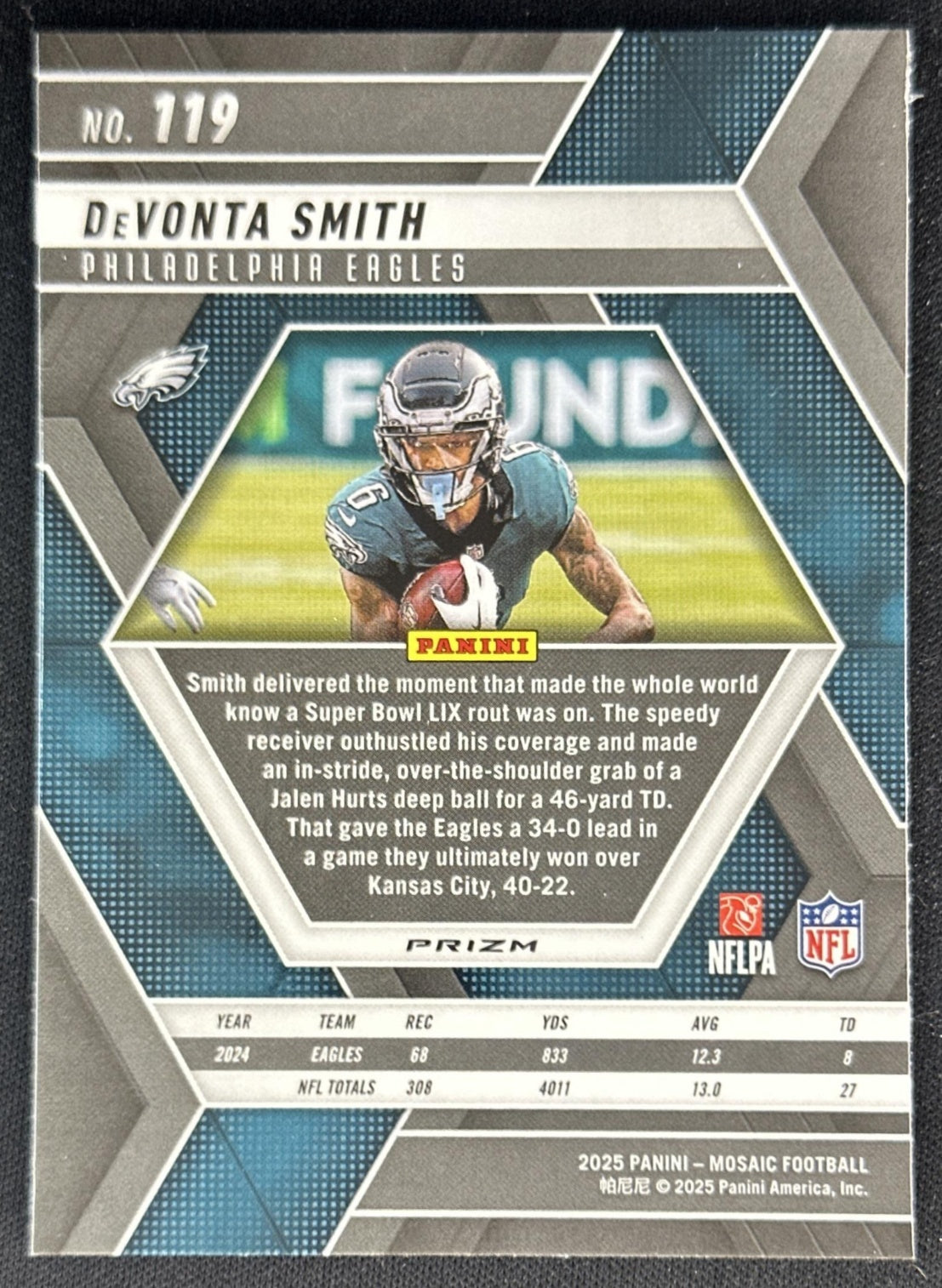 DeVonta Smith 2025 Panini Mosaic No Huddle Silver Prizm Eagles Sports Trading Cards