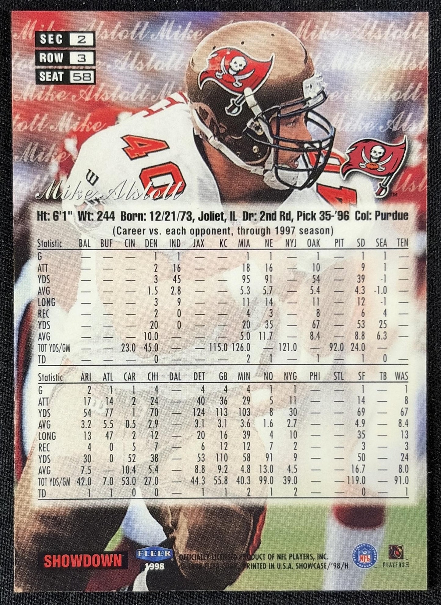 Mike Alstott 1998 Fleer Flair Showcase Row 3 Buccaneers