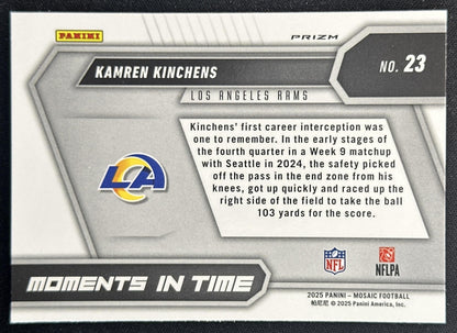 Kamren Kinchens 2025 Panini Mosaic Moments in Time No Huddle Silver Prizm Rams Sports Trading Cards