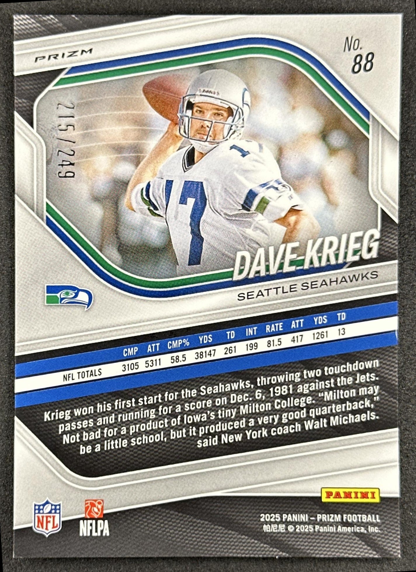 Dave Krieg 2025 Panini Prizm Orange /249 Seahawks
