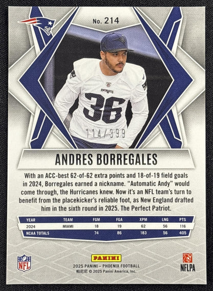 Andres Borregales 2025 Panini Phoenix Red Hyper Prizm /399 Patriots
