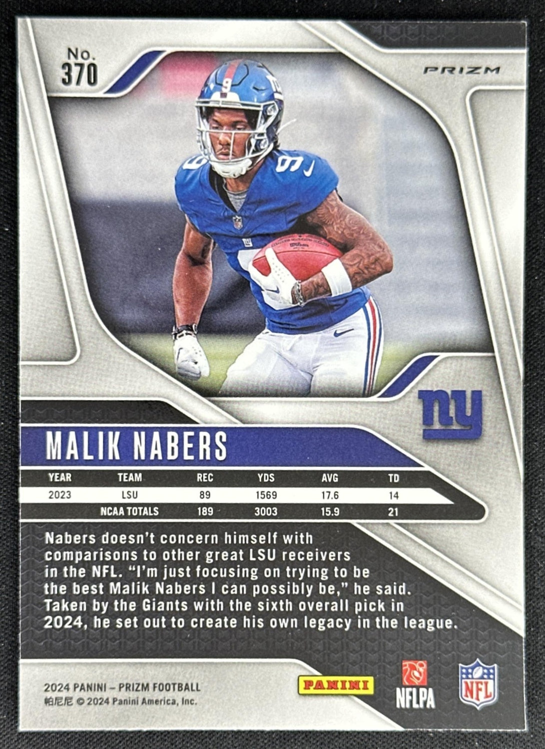 Malik Nabers 2024 Panini Prizm Red White and Blue Giants