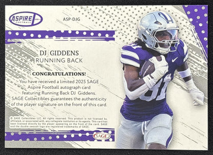 DJ Giddens 2025 SAGE Aspire Auto /25 Colts