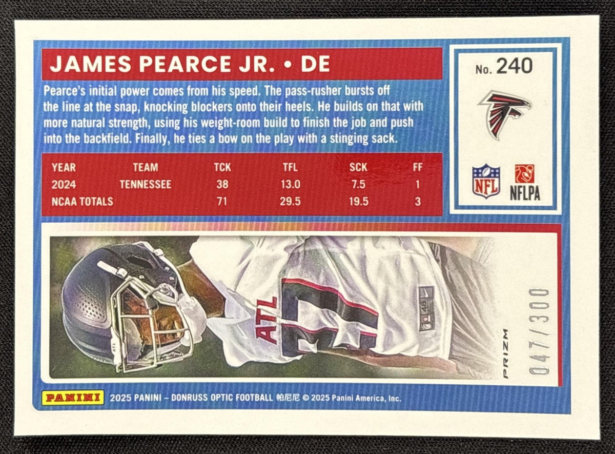 James Pearce Jr. 2025 Panini Donruss Optic Rated Rookie Wave Prizm /300 Falcons