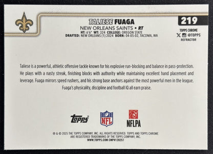 Taliese Fuaga 2025 Topps Chrome Refractor Saints Sports Trading Cards