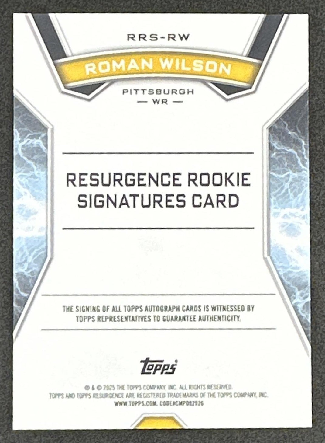 Roman Wilson 2024 Topps Resurgence Rookie Signature Steelers