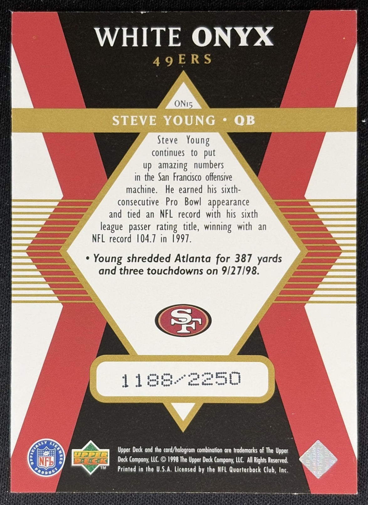Steve Young 1998 Upper Deck Black Diamond Rookie Edition White Onyx /2250 49ers