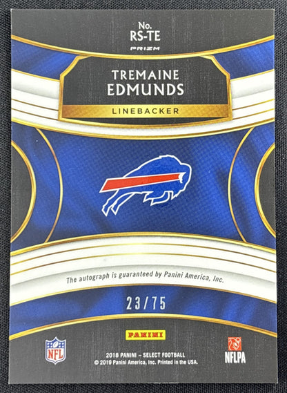 Tremaine Edmunds 2018 Panini Select Rookie Signatures Maroon Prizm /75 Bills