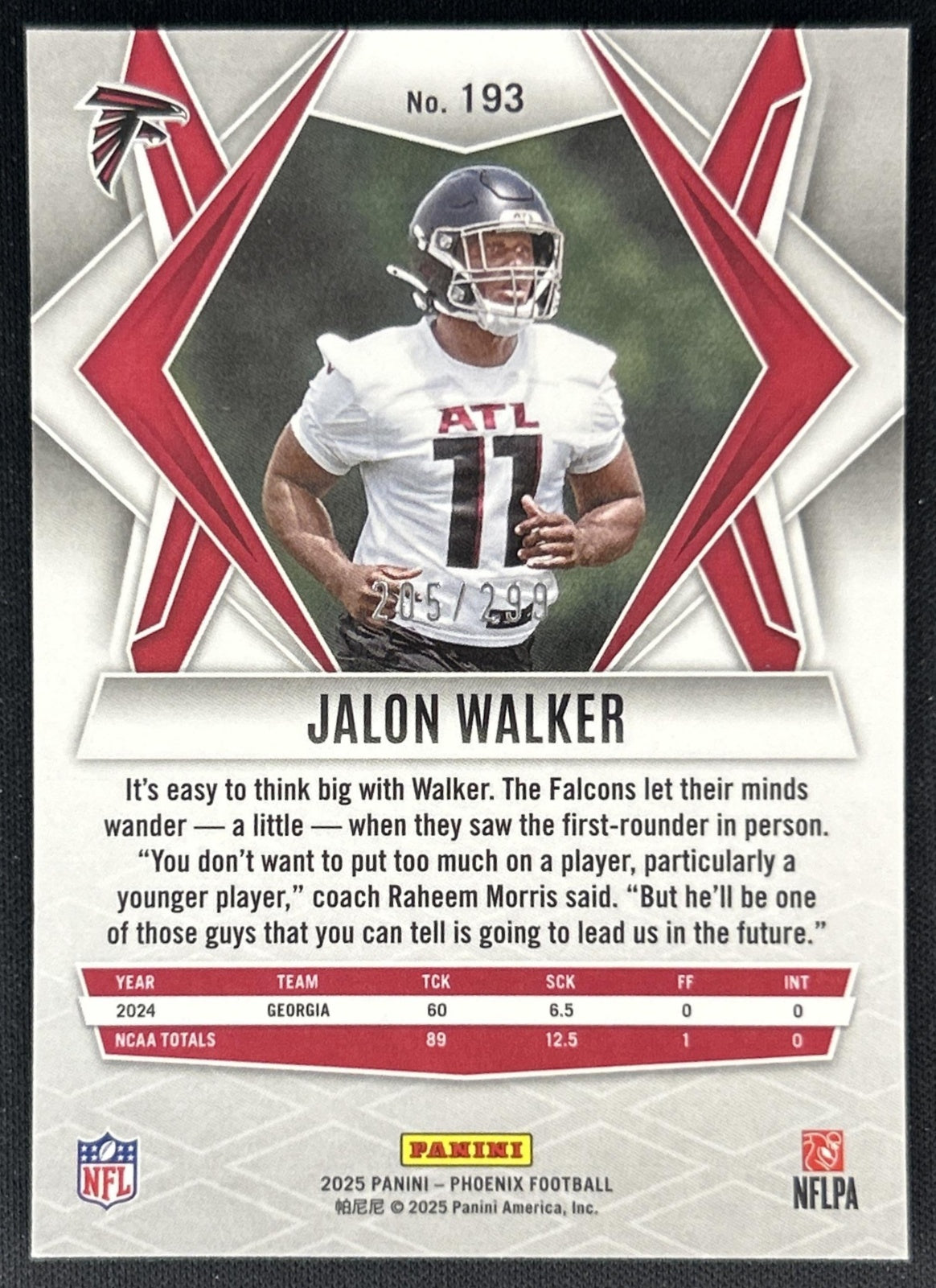 Jalon Walker 2025 Panini Phoenix Pink Hyper Prizm /299 Falcons back