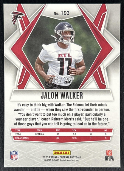 Jalon Walker 2025 Panini Phoenix Pink Hyper Prizm /299 Falcons back