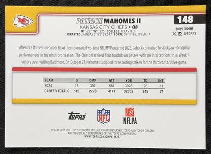 Patrick Mahomes II 2025 Topps Chrome Red/White/Blue Refractor Chiefs