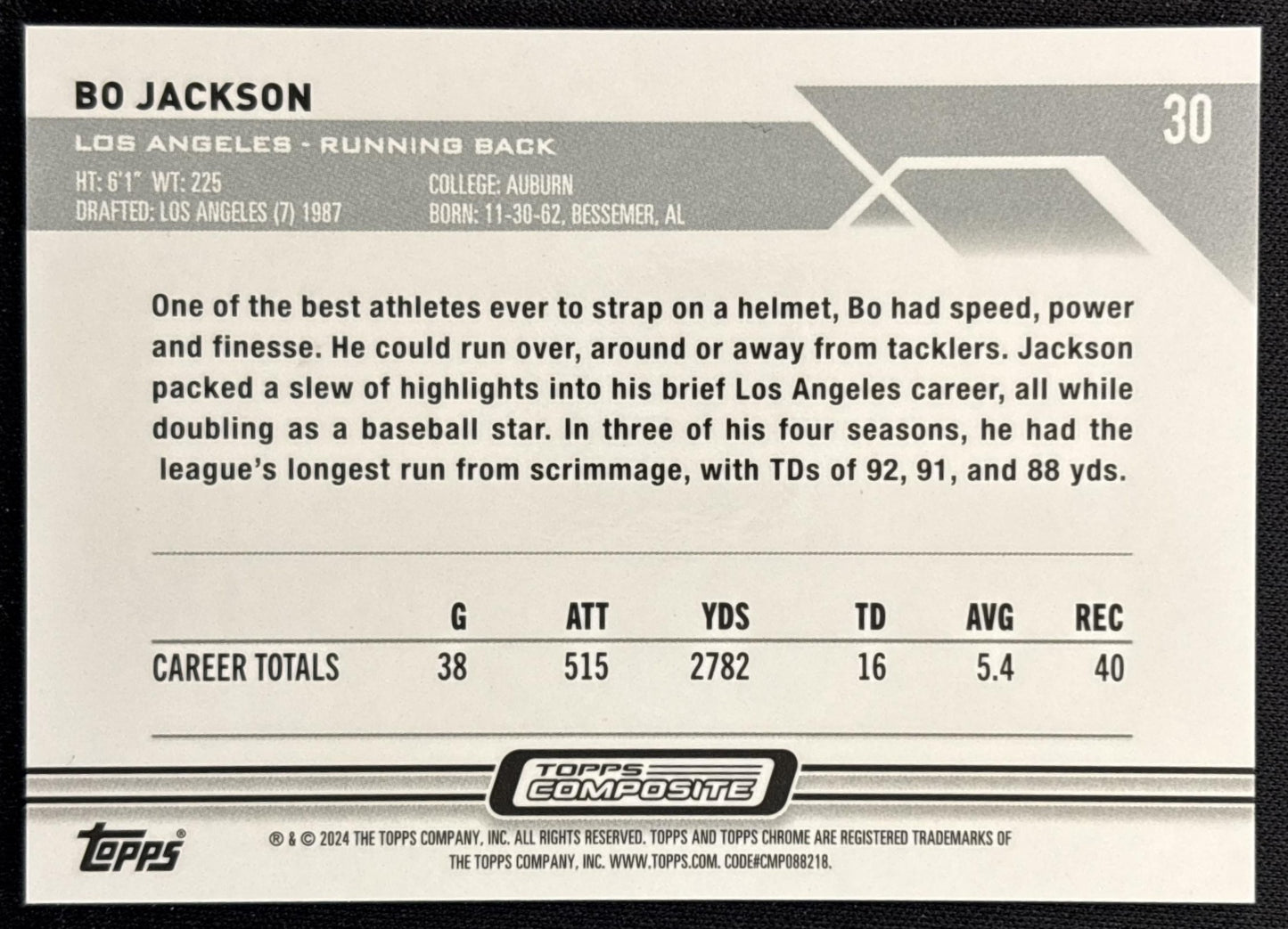 Bo Jackson 2023 Topps Composite Chrome Green Refractor /99 Raiders back