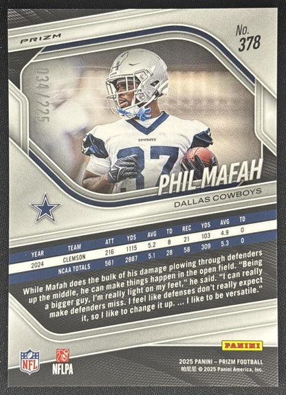Phil Mafah 2025 Panini Prizm Purple Ice /225 Cowboys back