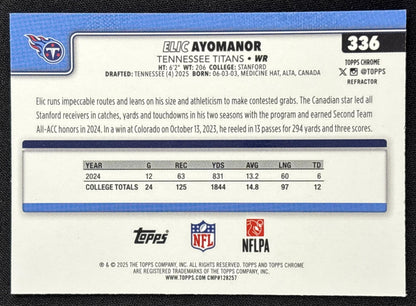 Elic Ayomanor 2025 Topps Chrome Rookie Refractor Titans Tennessee Titans
