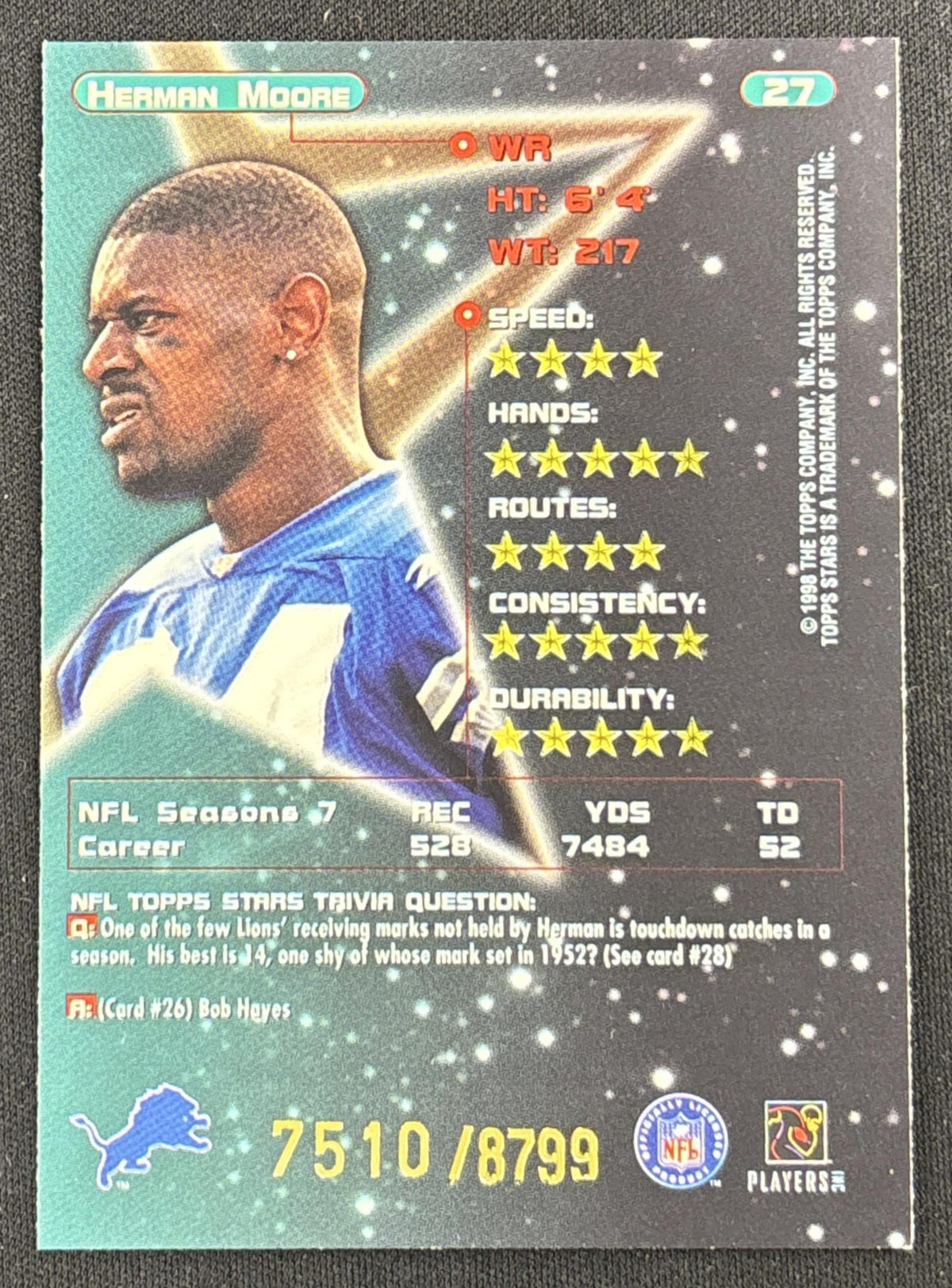 Herman Moore 1998 Topps Stars /8799 Lions