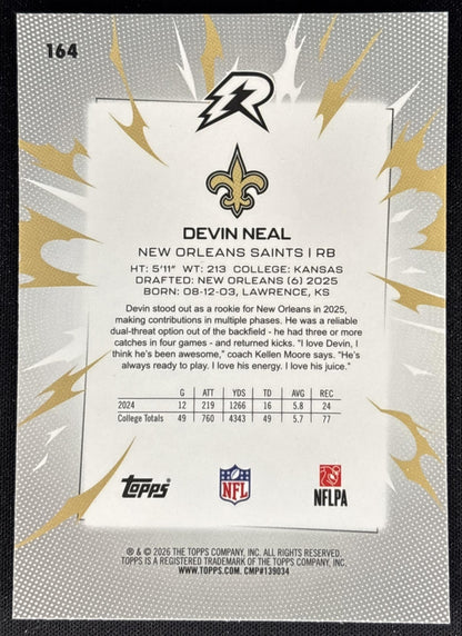 Devin Neal 2025 Topps Resurgence Prism Refractor Saints back
