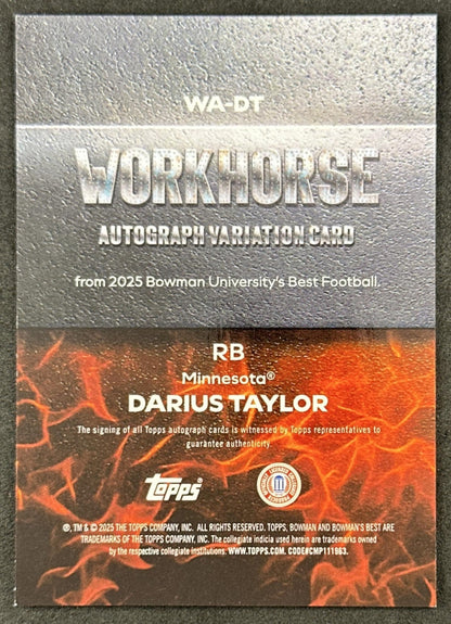 Darius Taylor 2025 Best University Workhorse Auto Gold Refractor /50 Golden Gophers Vikings Sports Trading Cards