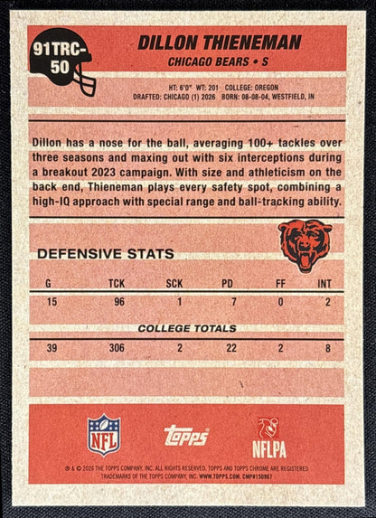 Dillon Thieneman 2026 Topps 1991 Chrome Rookie Mojo Refractor Bears