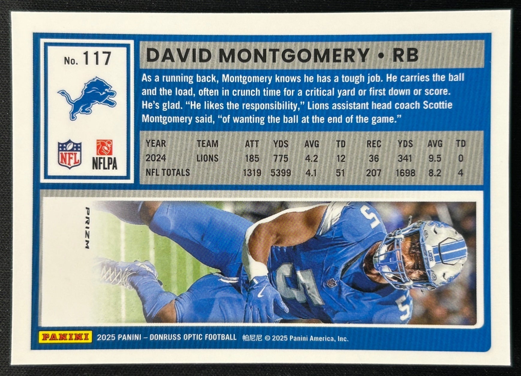 David Montgomery 2025 Donruss Optic Stars Prizm Lions Sports Trading Cards