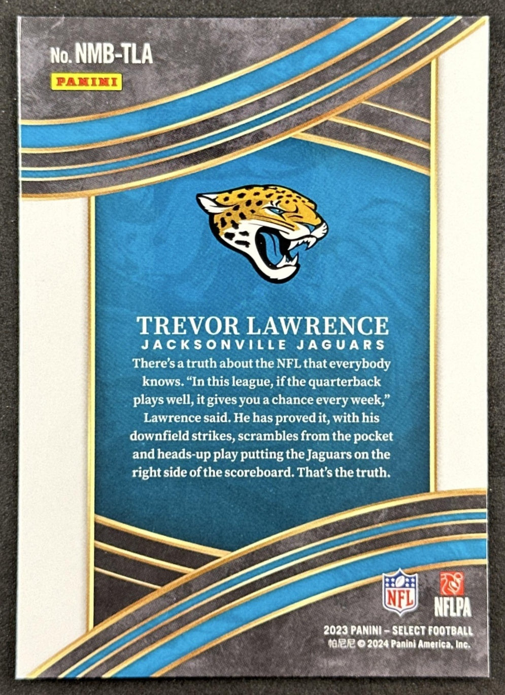 Trevor Lawrence 2023 Panini Select Numbers Jaguars Back