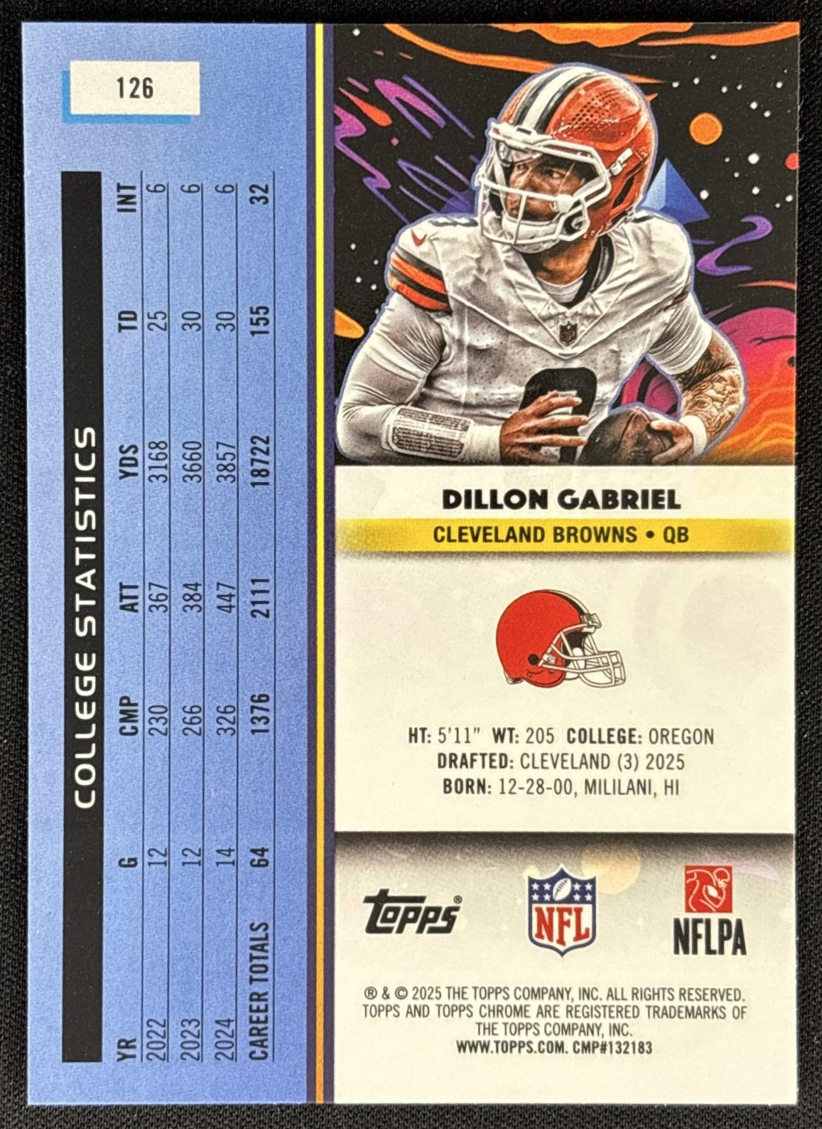 Dillon Gabriel 2025 Topps Cosmic Chrome Browns
