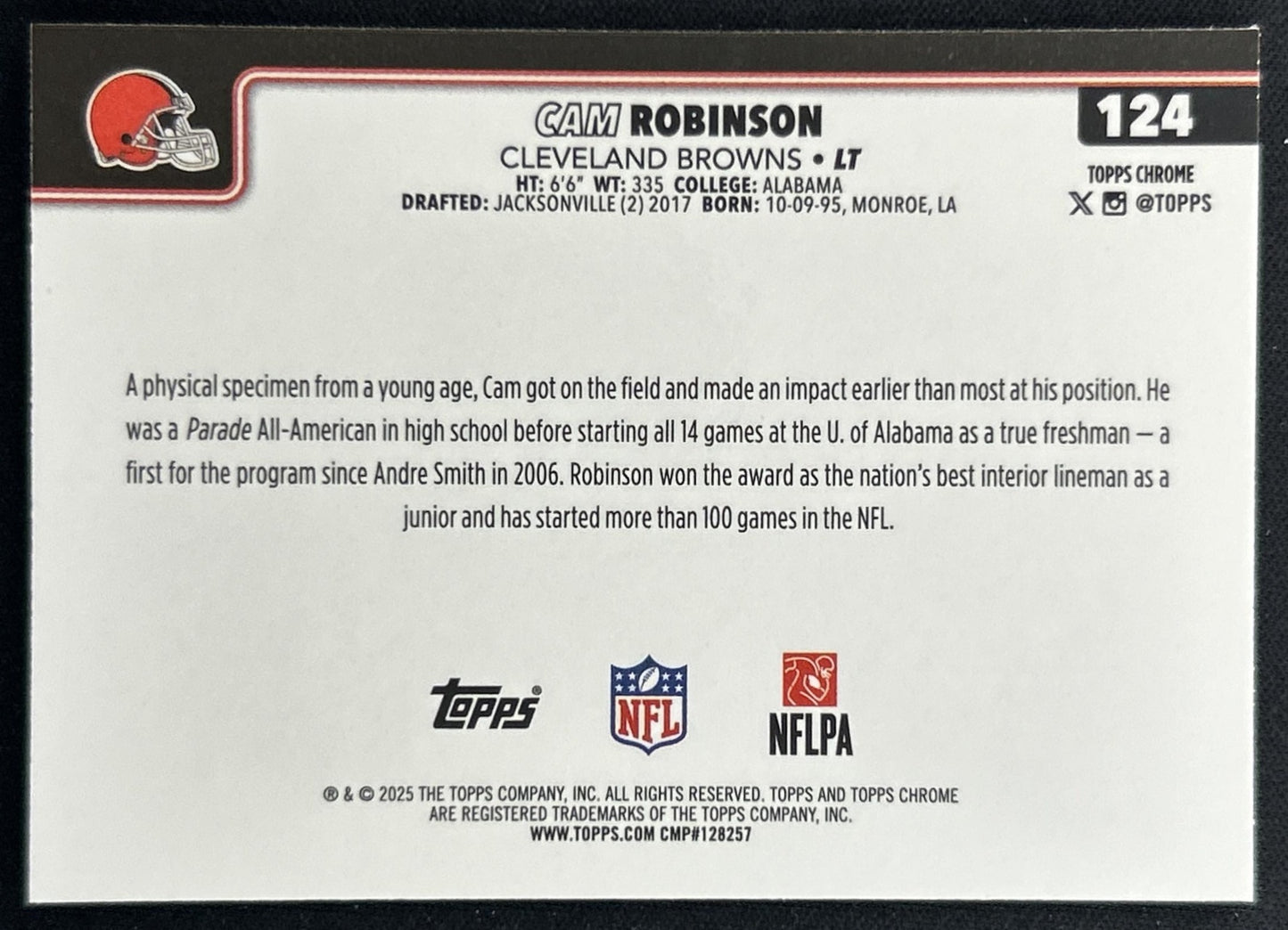 Cam Robinson 2025 Topps Chrome Teal Refractor /299 Browns back