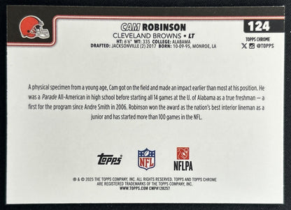 Cam Robinson 2025 Topps Chrome Teal Refractor /299 Browns back