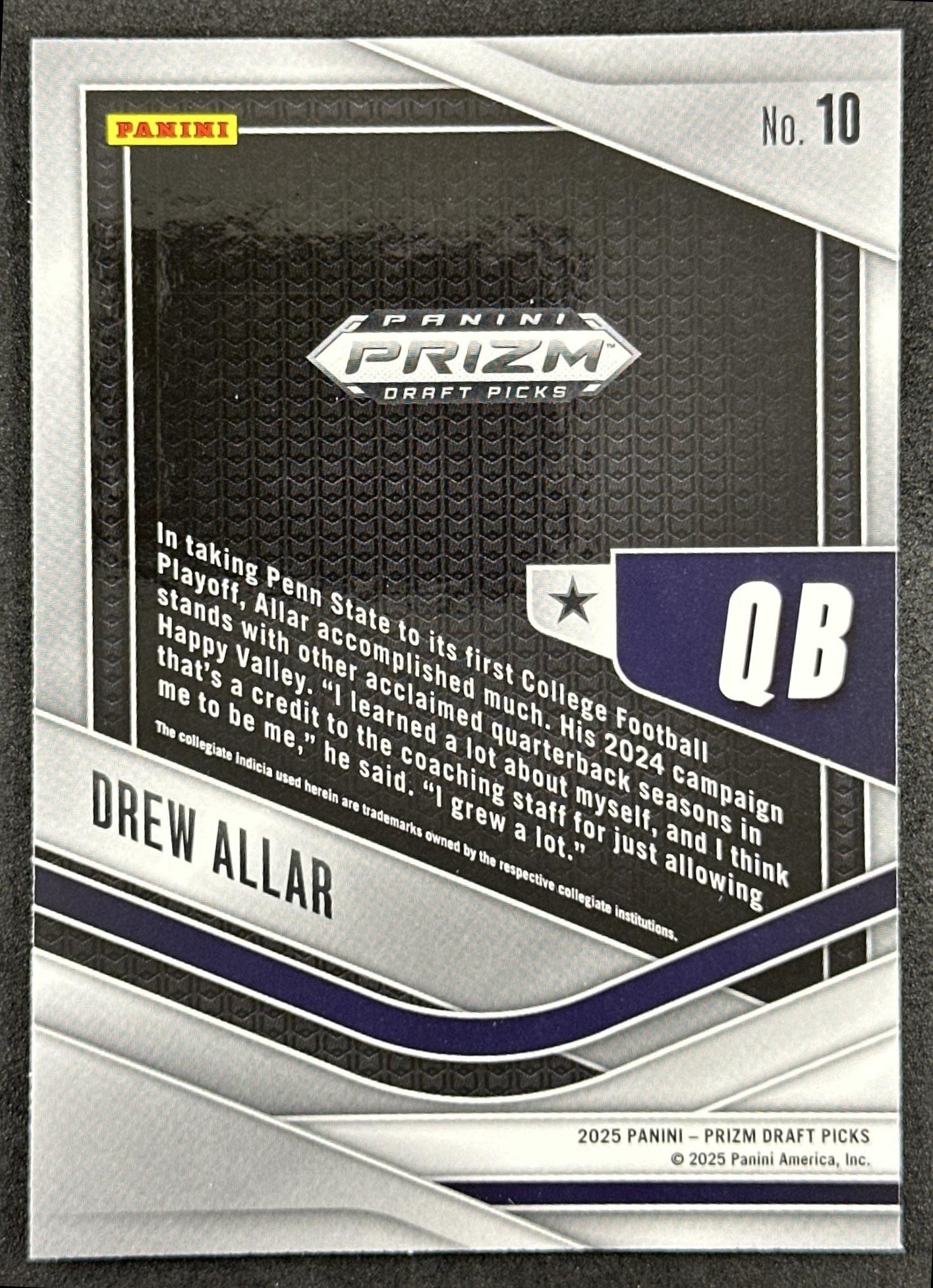 Drew Allar 2025 Panini Prizm Draft Picks Trophy Hunting Nittany Lions Steelers